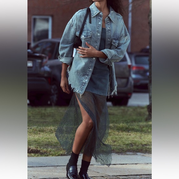 BLOGGERS FAV ZARA LACE TRIM DENIM DRESS NWT Size Small - Picture 3 of 3